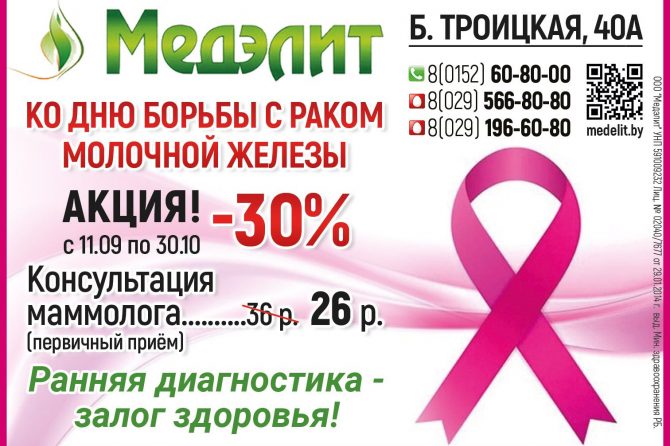 Скидка 30% на консультацию маммолога